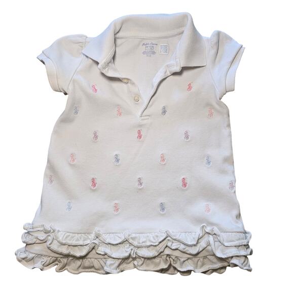 Baby RALPH LAUREN Embroidered White Pastel Pony Ruffled Dress Top 18M - Picture 1 of 10